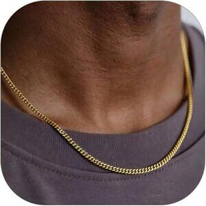 Miami Cuban Link Chain Necklace for Men Gold Plated 3mm-gold Stainless Steel